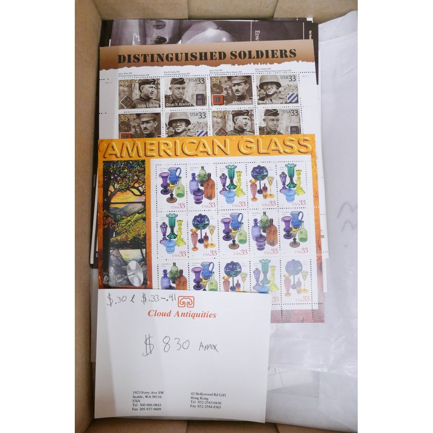 Box US 30-40 Cent Stamp Sheets $830 Face Value Approx.