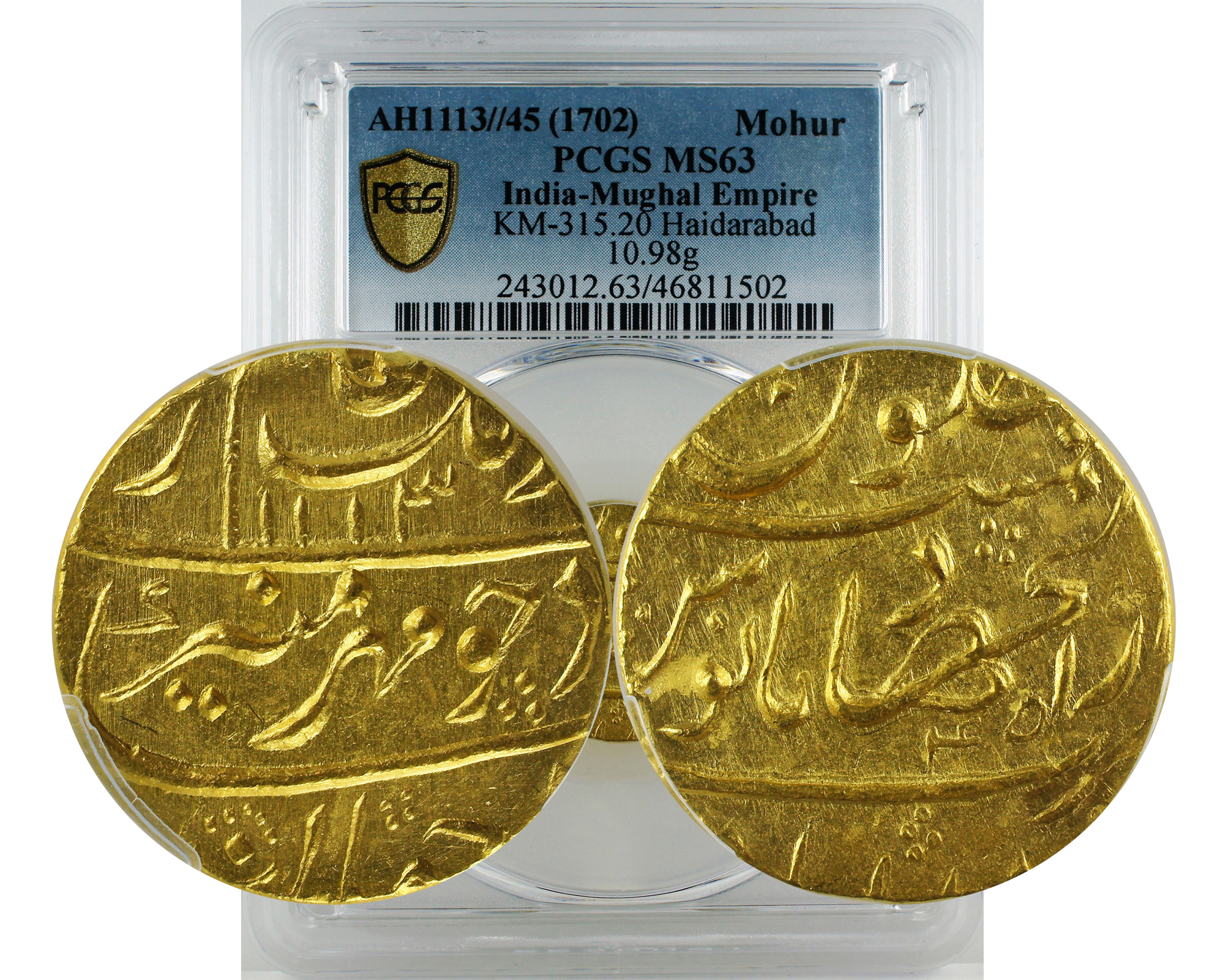 AH1113//45 (1702) Mohur KM-315.20 Hyderabad India-Mughal Empire MS 63