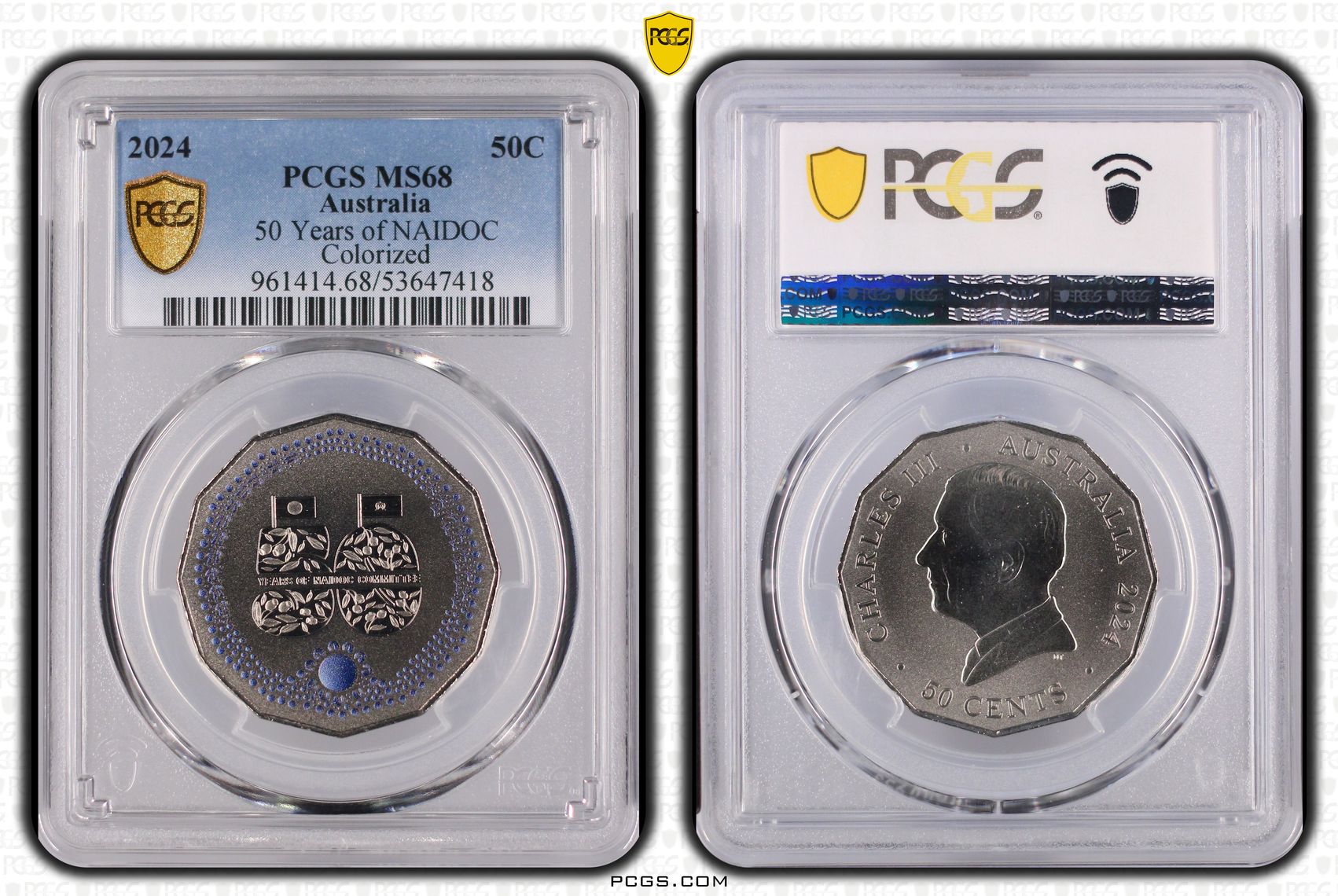 196 · 50 Years of NAIDOC Colourised, Fifty Cent, 2024, PCGS MS68