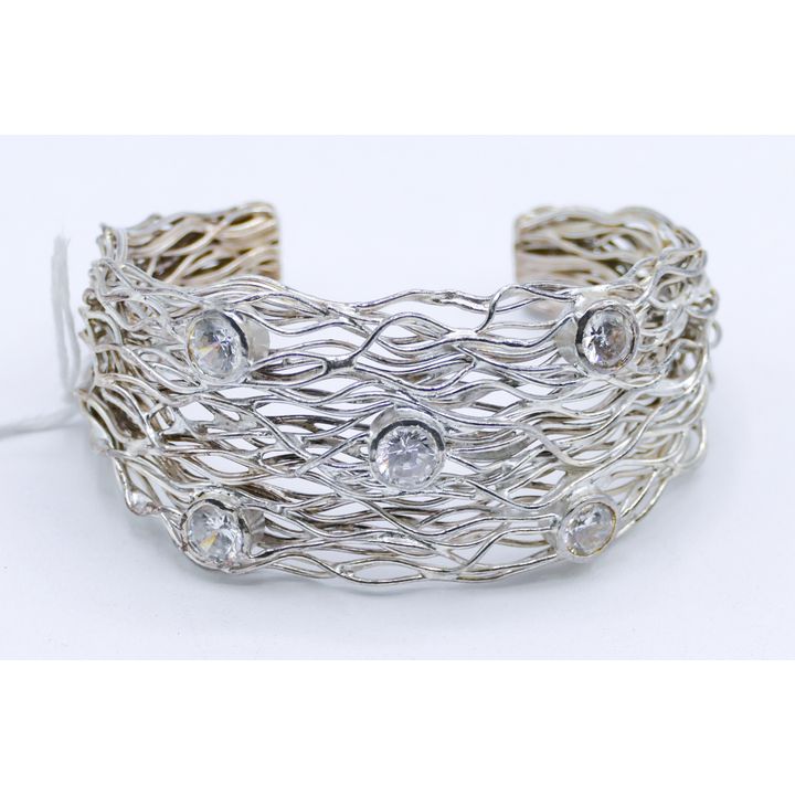 MWS Thailand Sterling & Stone Modern Bangle Bracelet Fits 7'' - 51 Grams