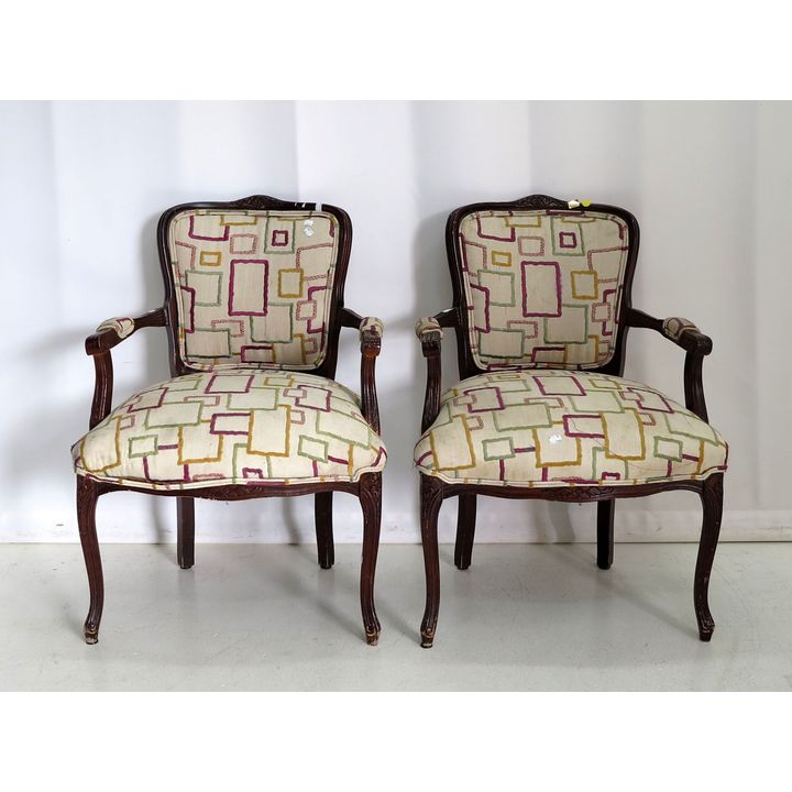PAIR OF UPHOLSTERED OPEN ARMCHAIRS