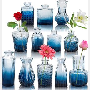 Der Rose Glass Bud Vases in Bulk, Set of 12 Small Vases for Rustic Wedding,Floral Arrangements,Home Table Decorations