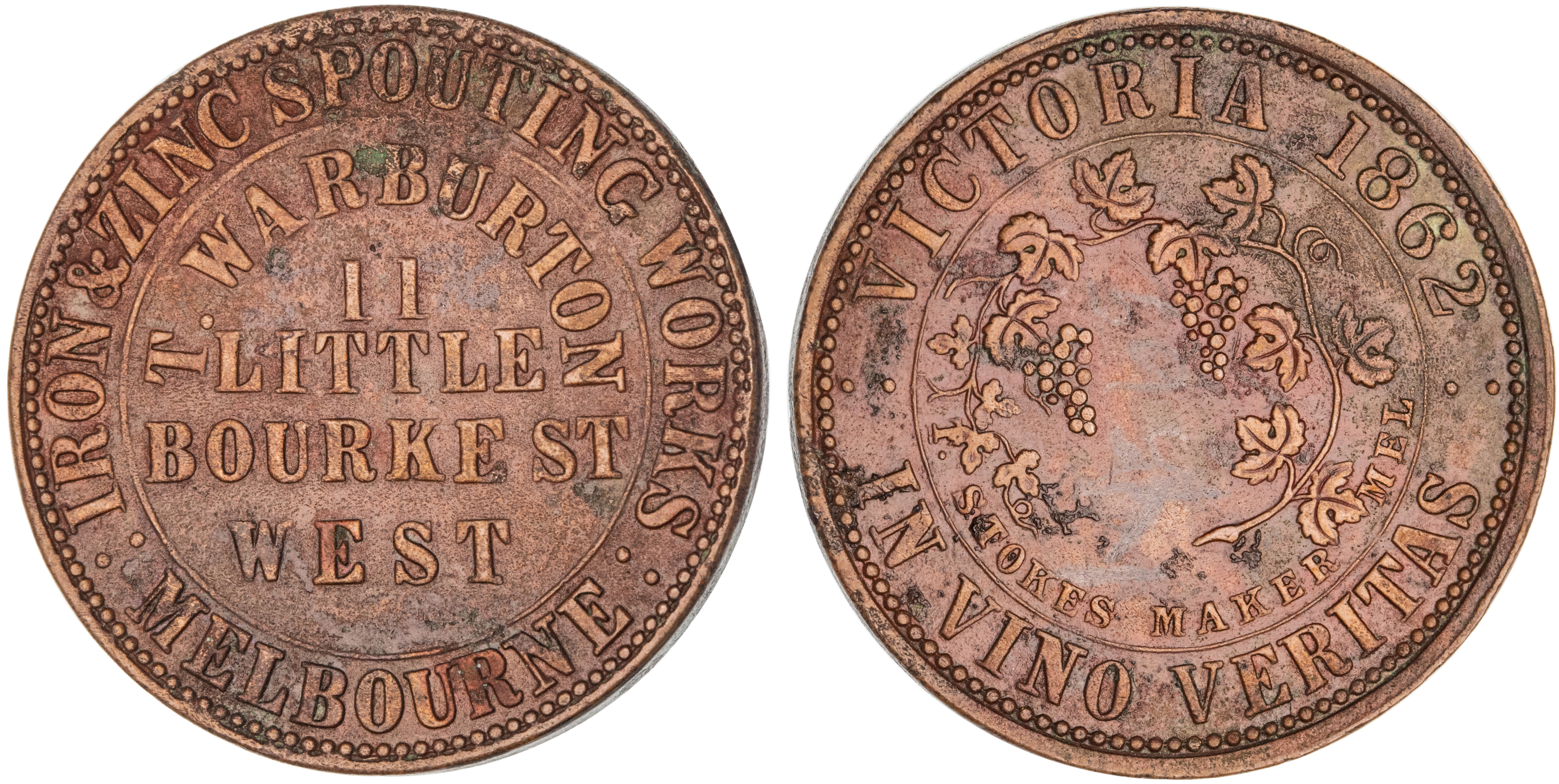 Melbourne, Victoria, T. Warburton, Penny, 1862, aVF