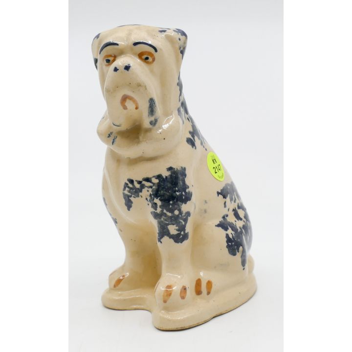 Antique Ohio Spongeware Pottery Dog Figure 6.5'' - A few small chips to foot
