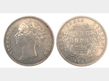 1840 VICTORIA INDIA SILVER ONE RUPEE.