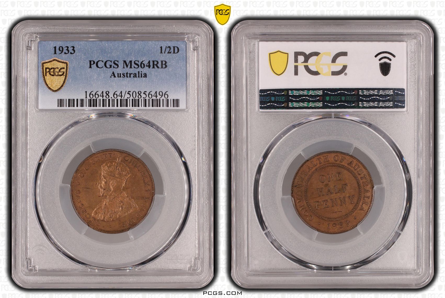 Halfpenny, 1933, PCGS MS64RB