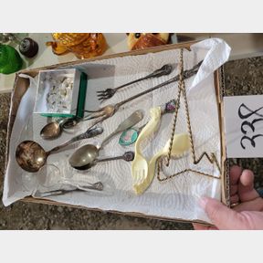 silverplate utensils, crystals, and other items