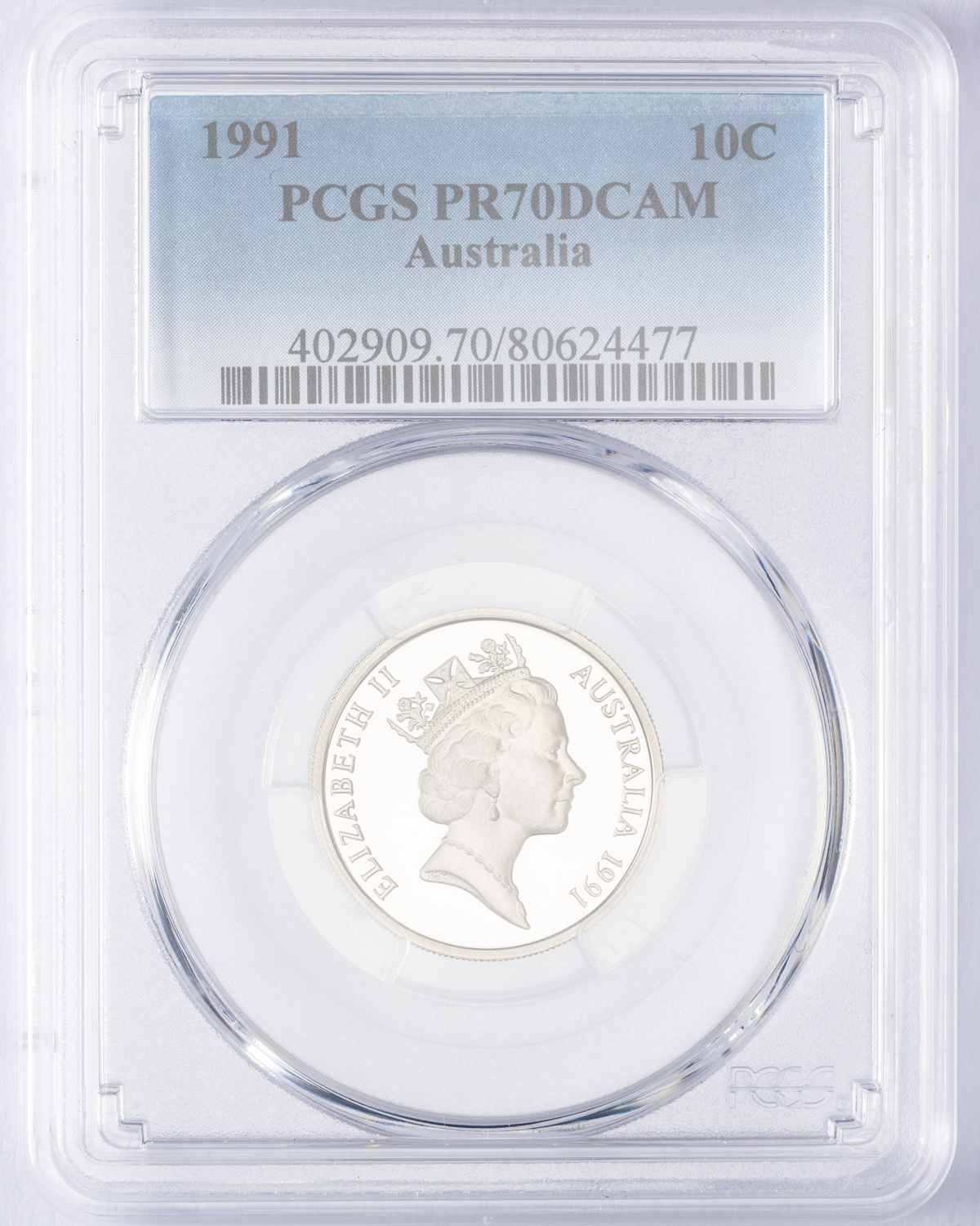 Elizabeth II, Ten Cent, 1991, PCGS PR70DCAM