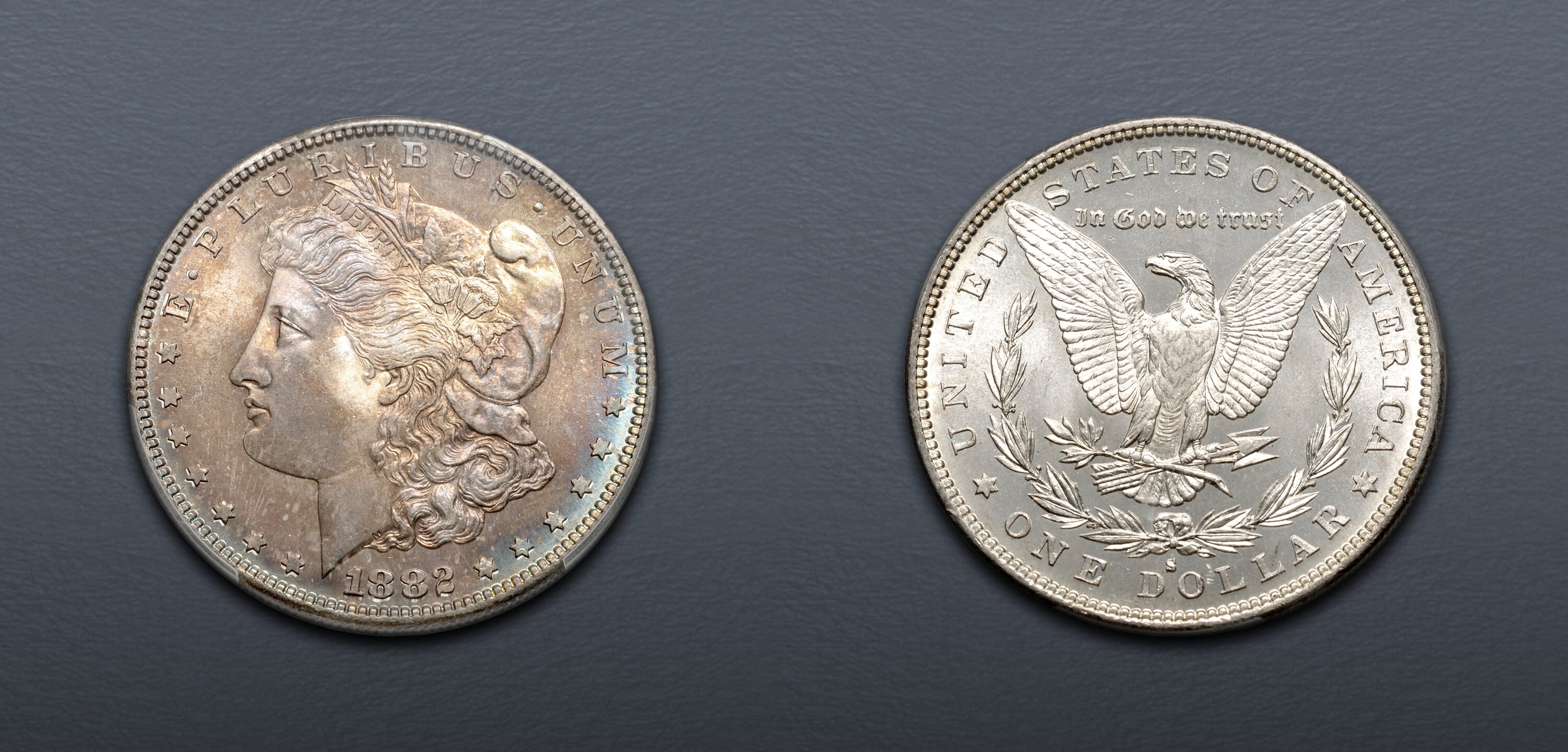 1882-S Morgan Dollar. PCGS MS67. 44602362. Attractive light iridescent ...