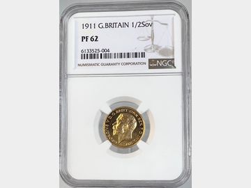 1911 GEORGE V PROOF GOLD HALF SOVEREIGN PF62