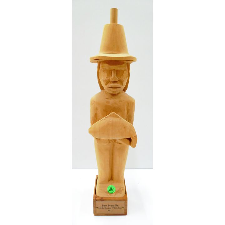 Joe Ives Sr. (S'Klallam) ''Salmon Chief'' 2012 Carved Cedar on Stand 17''