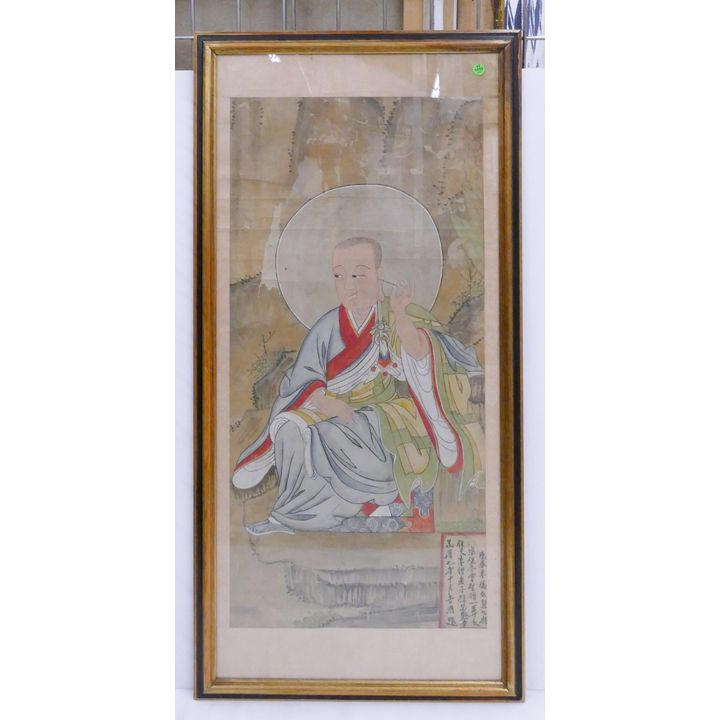 Old Chinese Seated Buddha Scroll Painting Framed- 42x21''