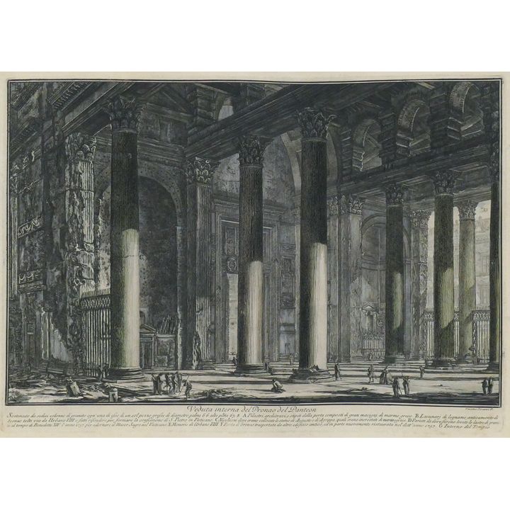 Old Piranesi ''Veduta interna del Pronao'' Engraving 23.5''x33''