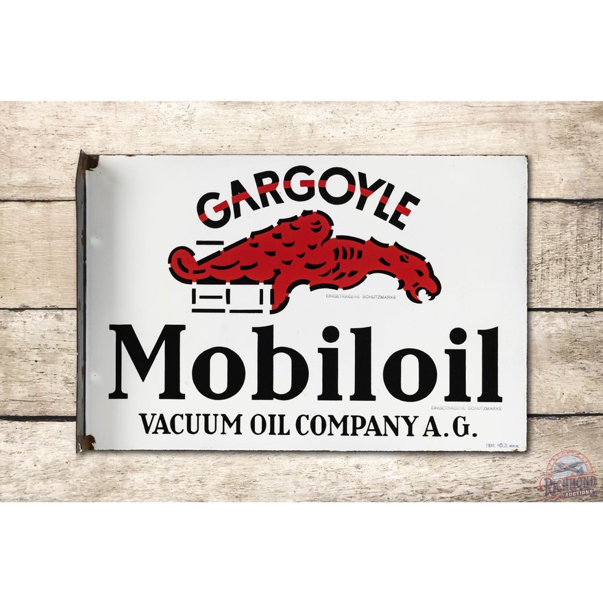 Mobiloil Gargoyle German Porcelain Flange Sign