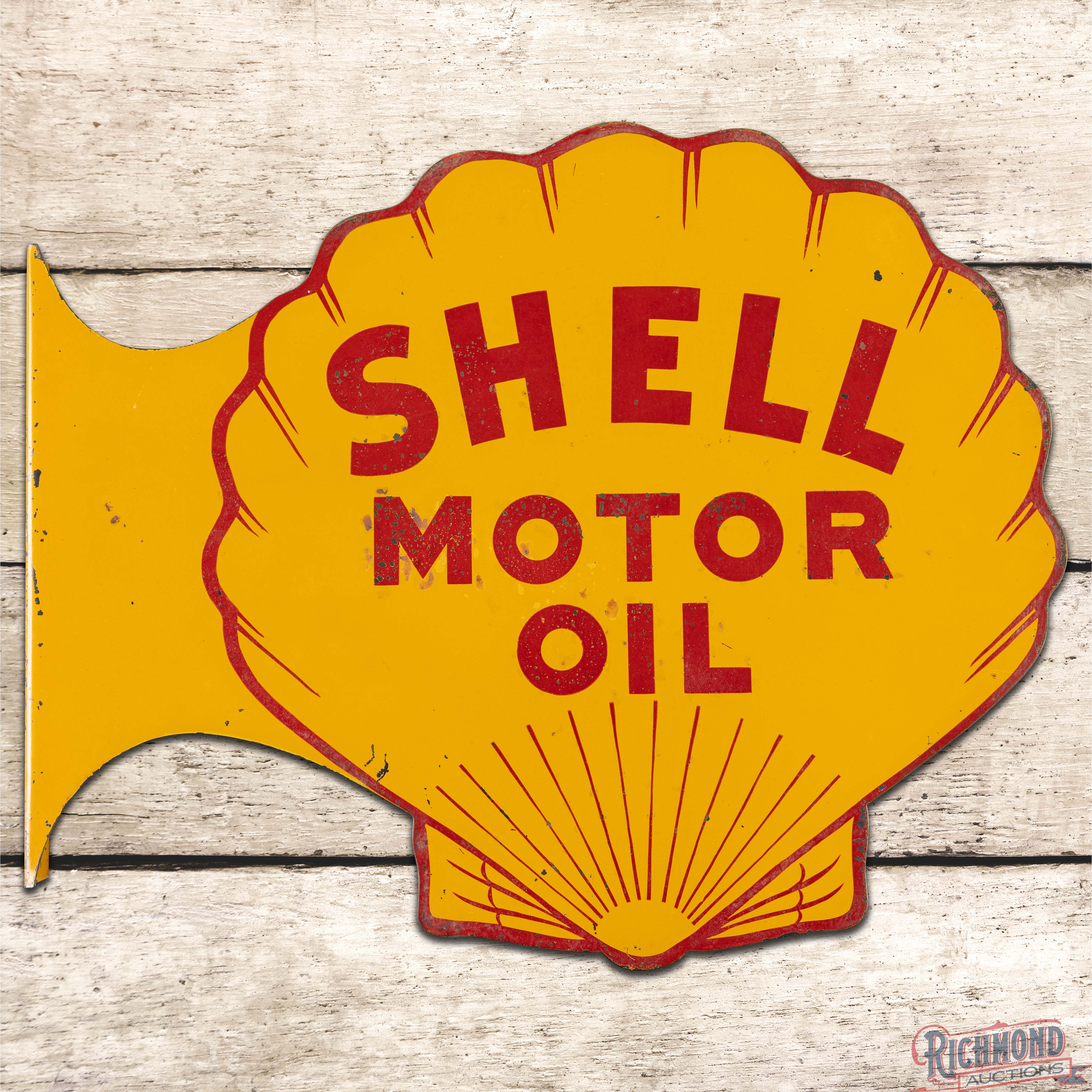 Shell Motor Oil Die Cut Double Sided Tin Flange Sign | Richmond Auctions