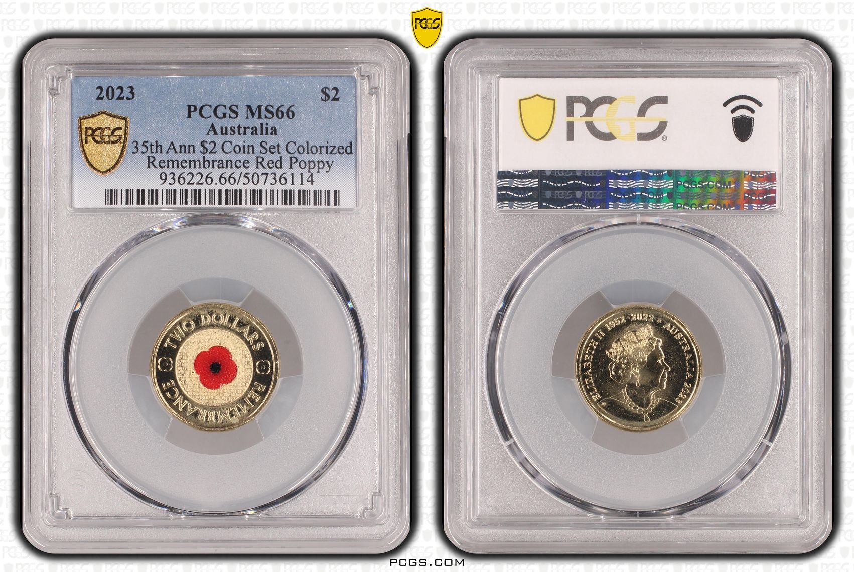35th Ann $2 Coin Set Colorized Remembrance Red Poppy , Two Dollar, 2023, PCGS MS66