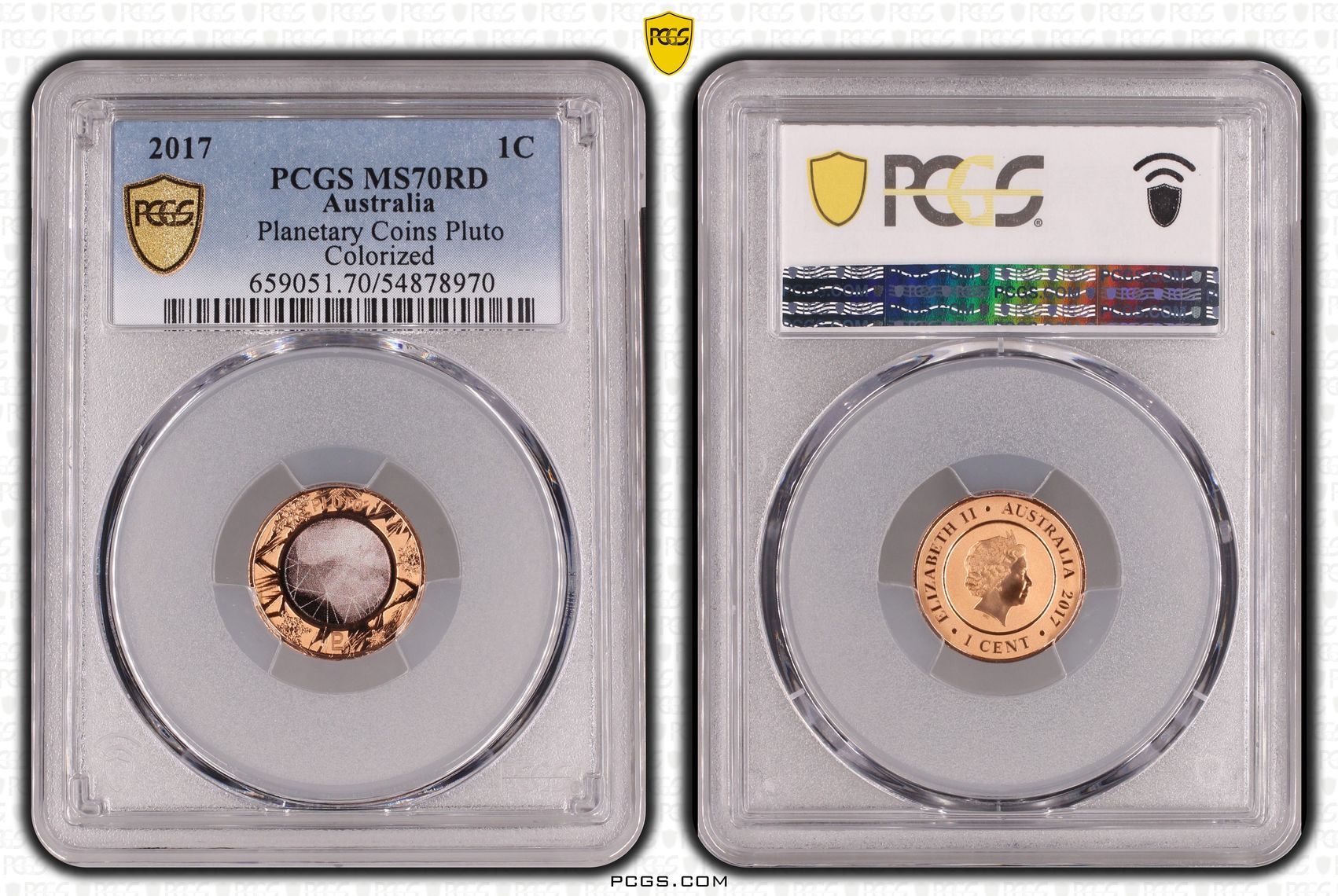 Planetary Coins Pluto Colorized, One Cent, 2017, PCGS MS70RD