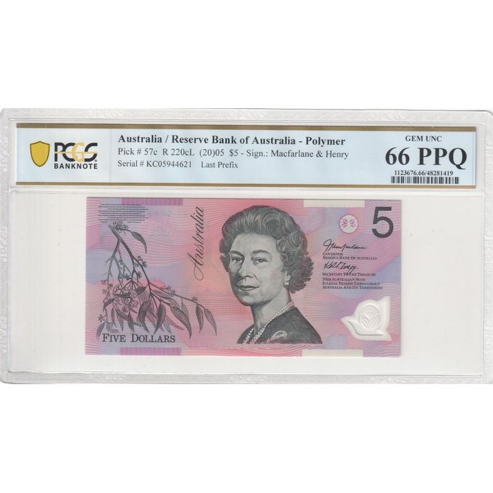 Macfarlane/Henry, Five Dollars, 2005, PCGS 66 PPQ