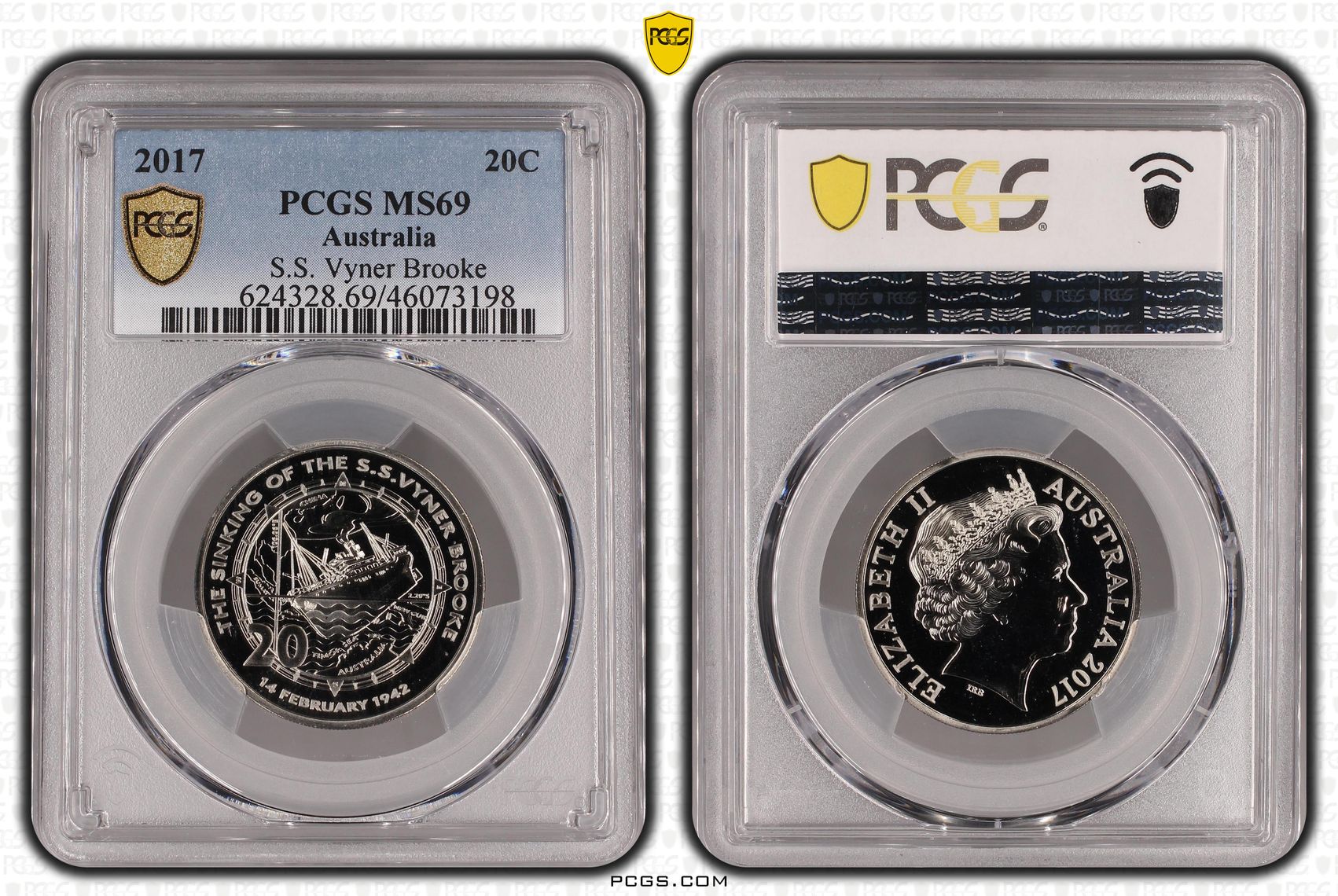 2017 Australia Twenty Cent, 20c Sinking of the S.S. Vyner Brooke PCGS - MS69 POP 11/0 -198