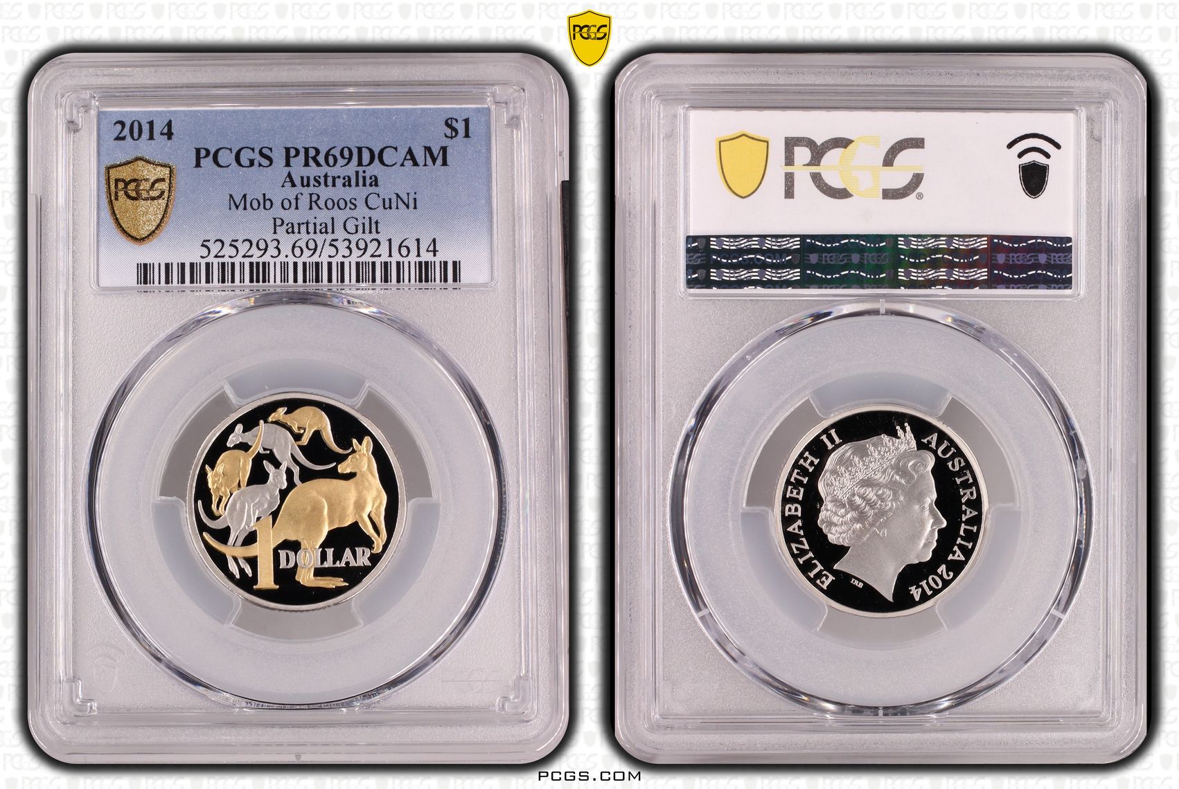 Mob of Roos CuNi Partial Gilt, One Dollar, 2014, PR69DCAM