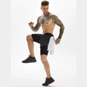APEY SHORTS FOR MEN - 2 IN 1 SPORTS SHORTS WITH PHONE POCKET - GYM SHORTS DARK GREY XL - 52055/32381