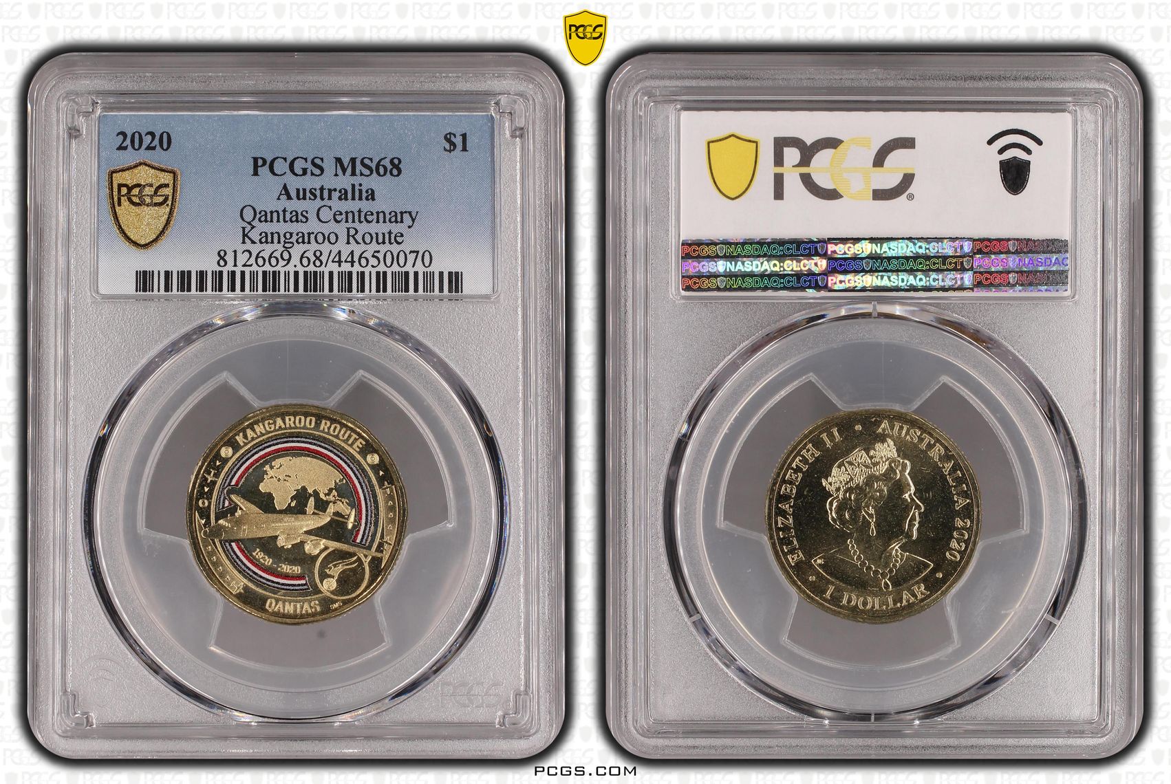 230 · 2020 Australia One Dollar, $1 Qantas Centenary Kangaroo Route PCGS - MS68 POP 11/0 -070