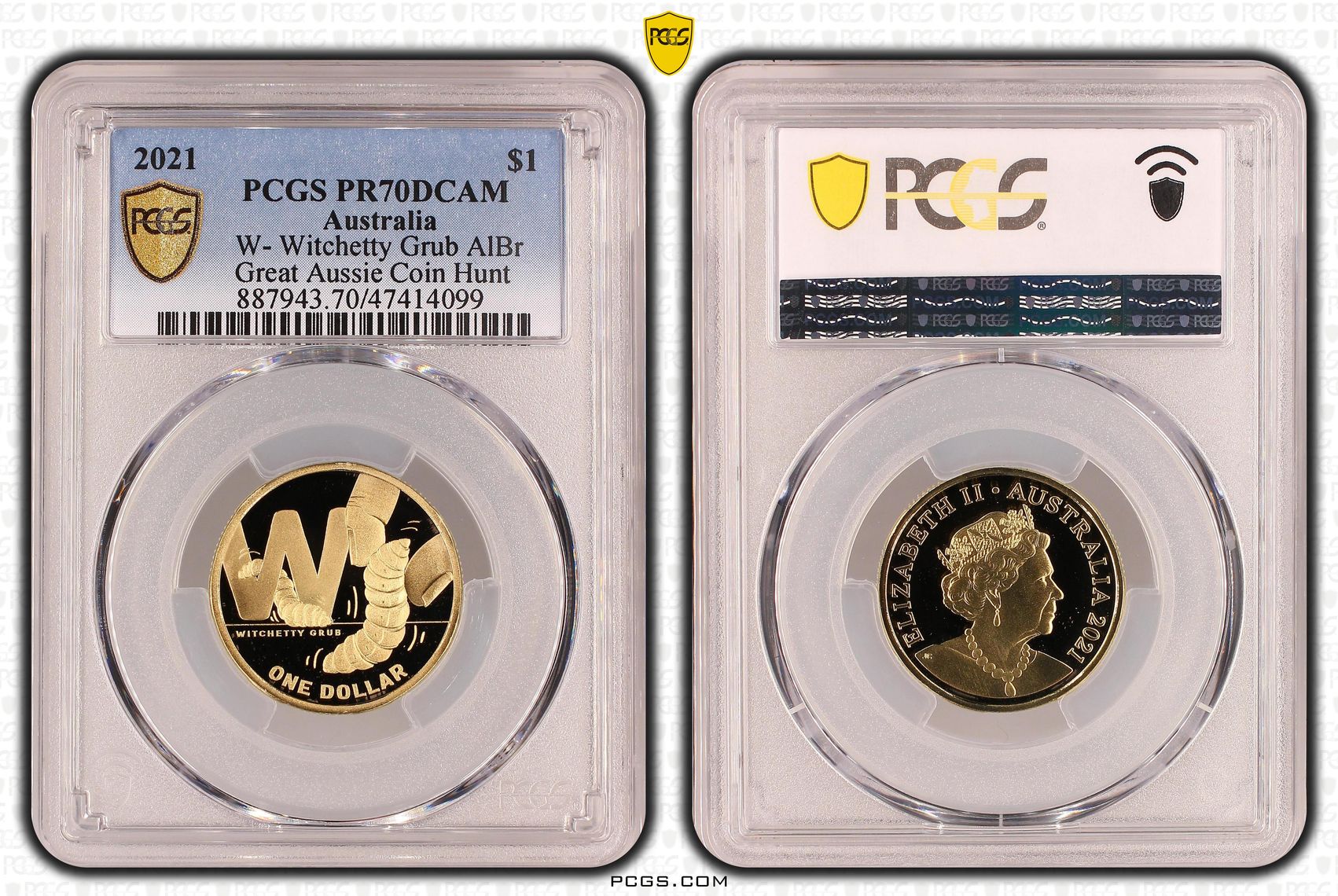 Elizabeth II, W- Witchetty Grub AlBr, One Dollar, 2021, PCGS PR70DCAM