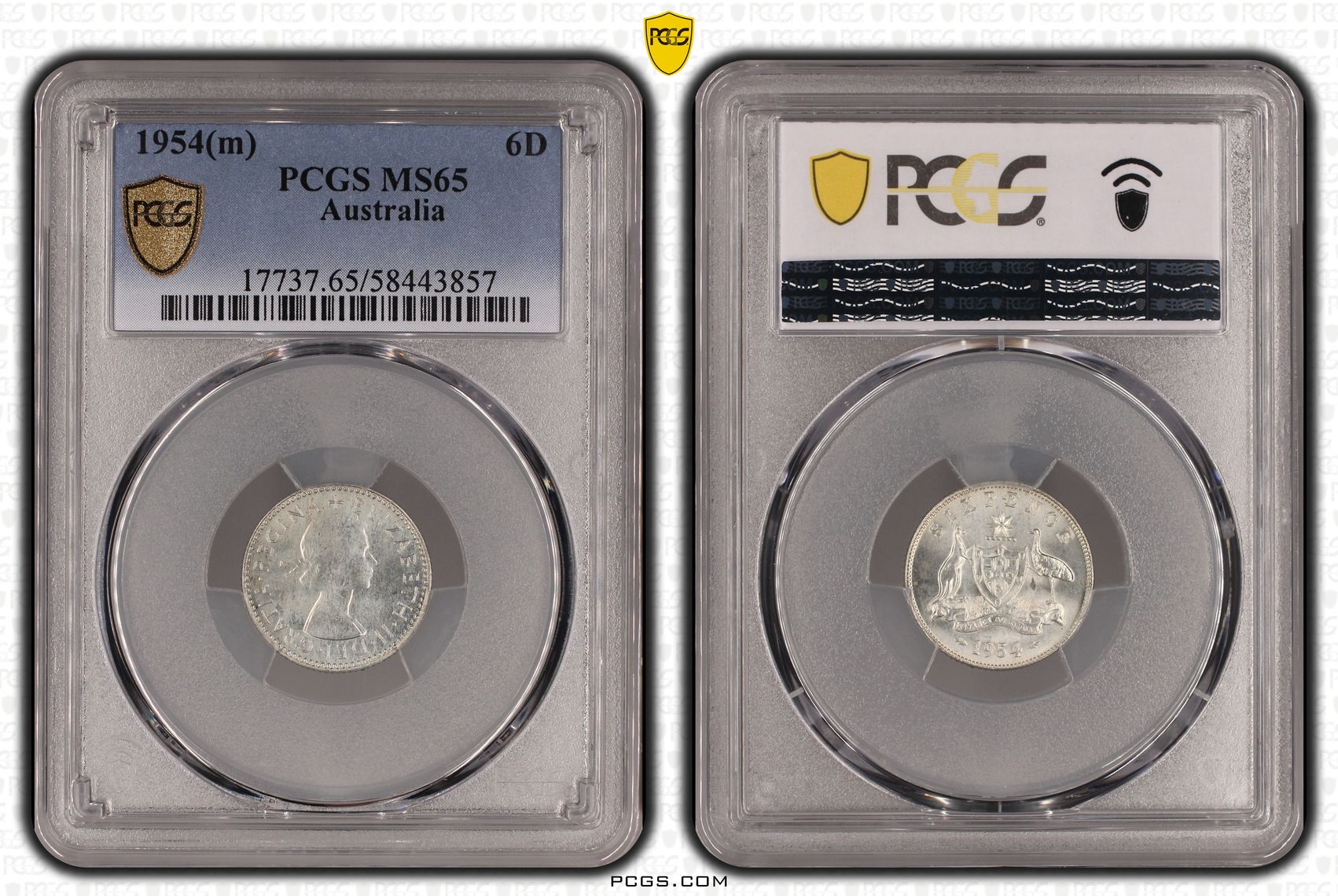 Elizabeth II, Sixpence, 1954(m), PCGS MS65