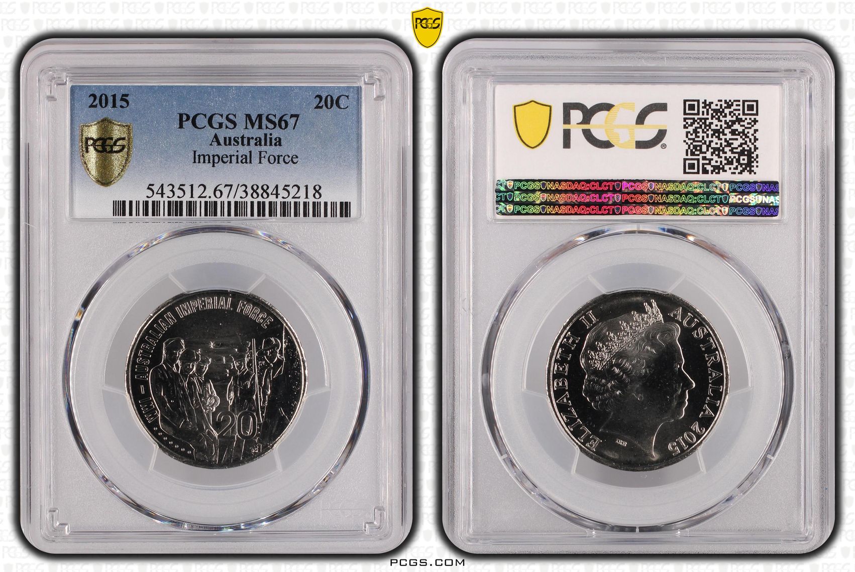 2015 Australia Twenty Cent, 20c Australian Imperial Force PCGS - MS67 POP 1/0 -218