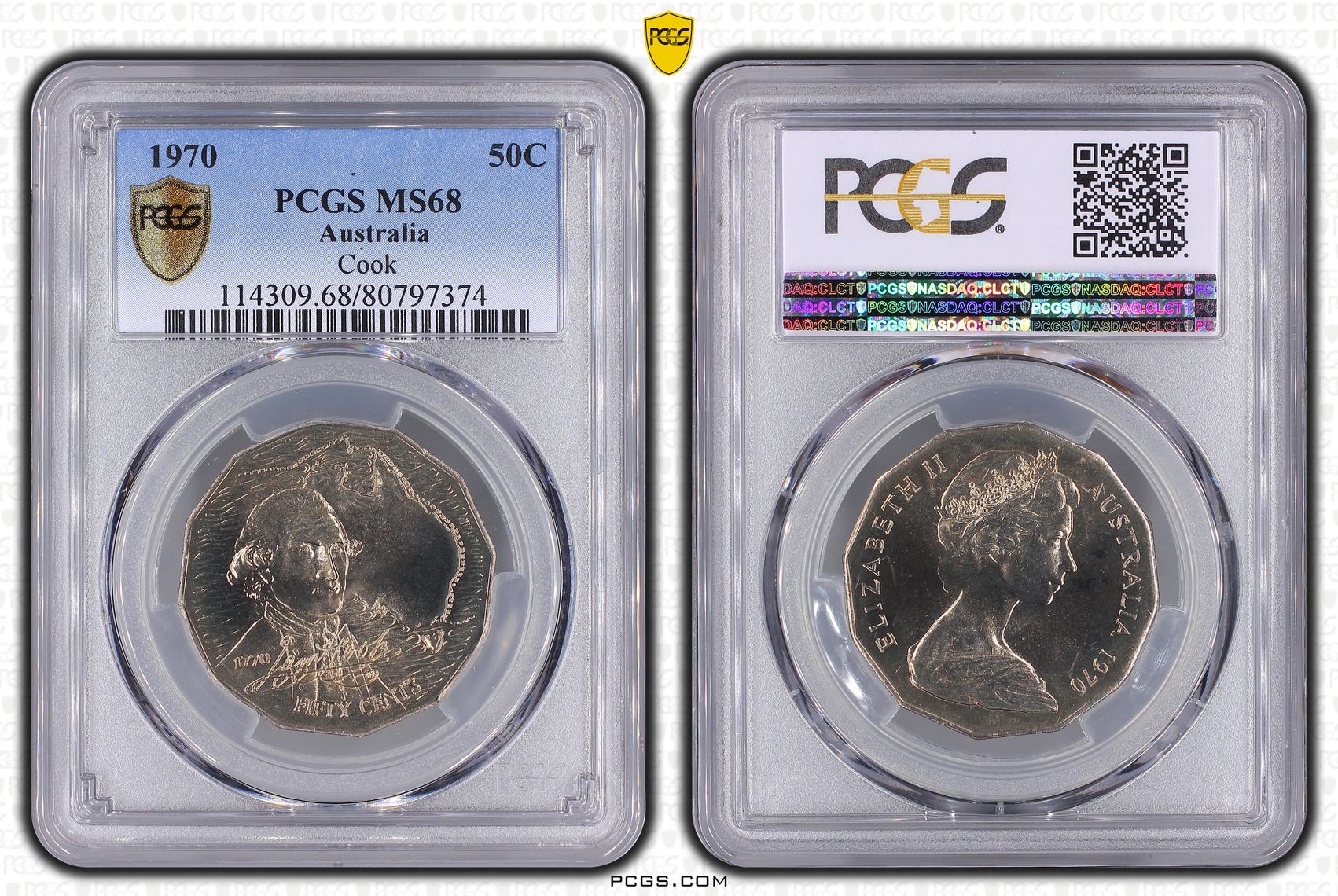 Captain Cook , Fifty Cent, 1970, PCGS MS68