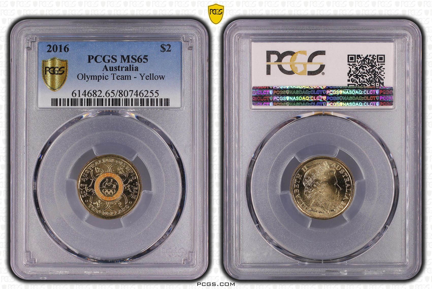 Elizabeth II, Olympic Team - Yellow, Two Dollar, 2016, PCGS MS65