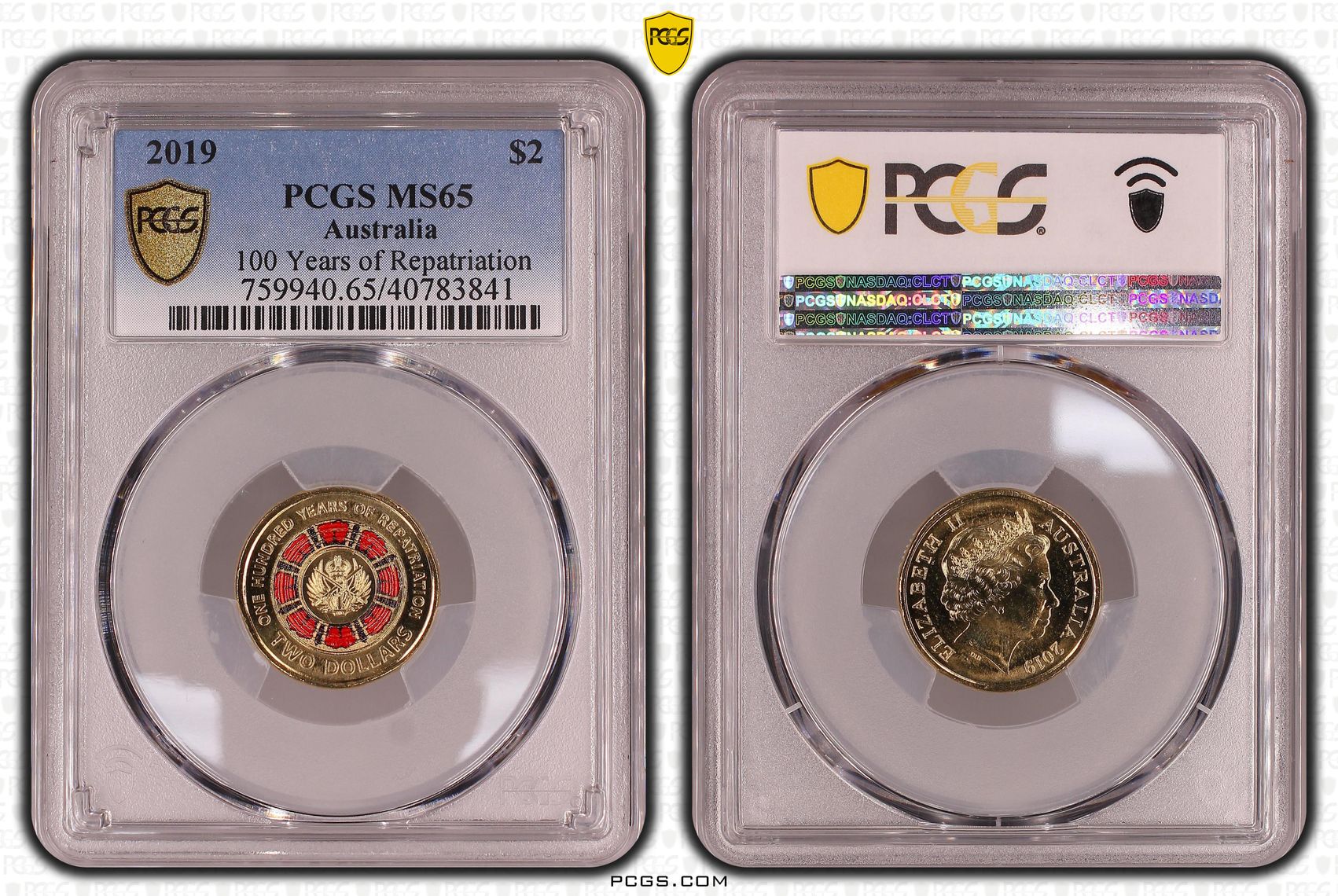 100 Years of Repatriation Colourised, Two Dollar, 2019, PCGS MS65