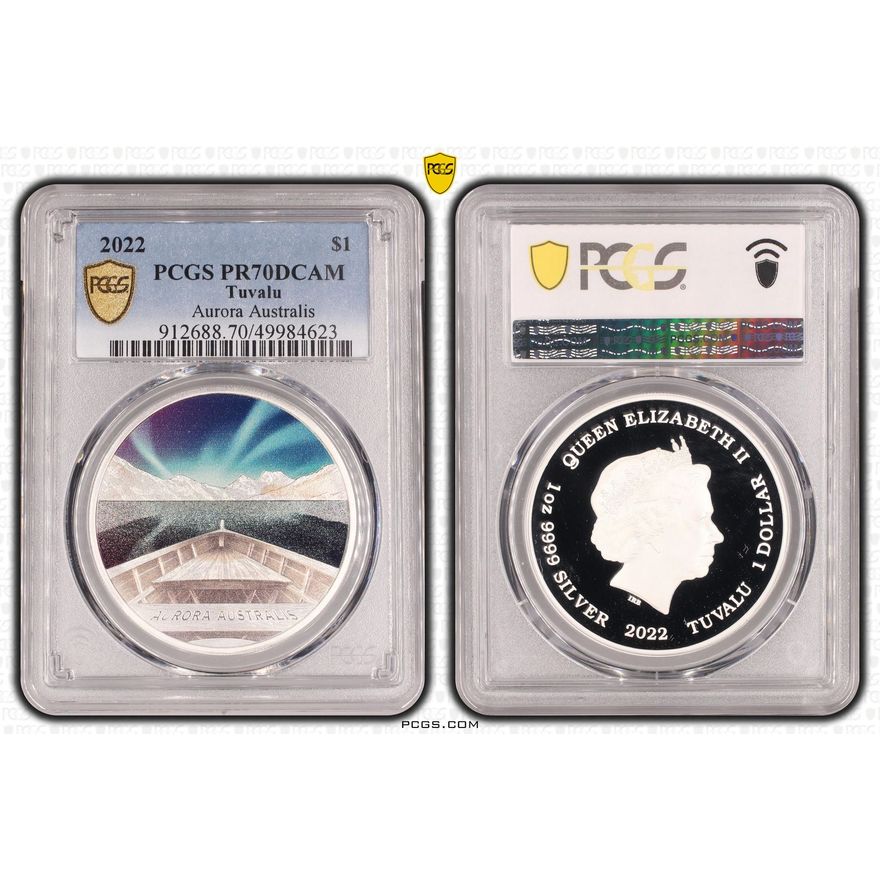 Tuvalu, Aurora Australis Colorized, POP 7/0, One Dollar, 2022, PCGS PR70DCAM