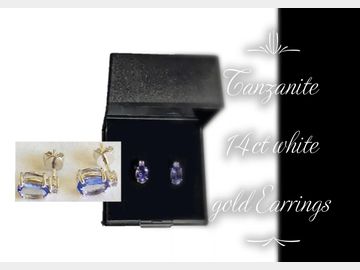 TANZANITE 14CT WHITE GOLD EARRINGS, BUTTERFLY BACKS