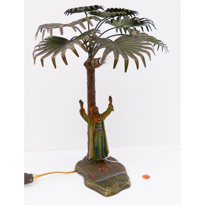 Antique Orientalist Cold Painted Figural Lamp- 15''