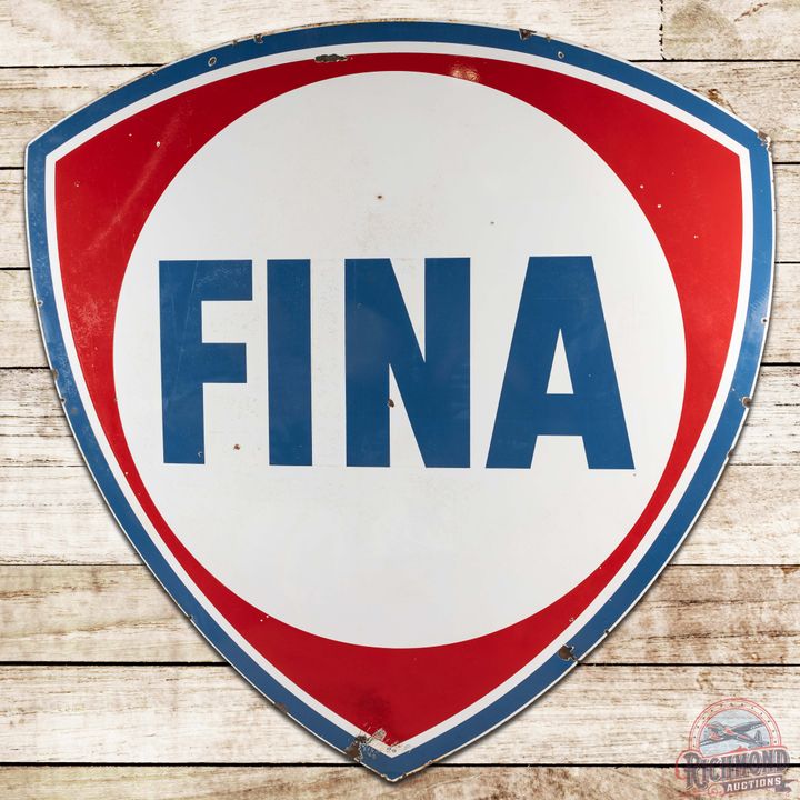 1964 Fina Gasoline 6' SS Porcelain ID Sign