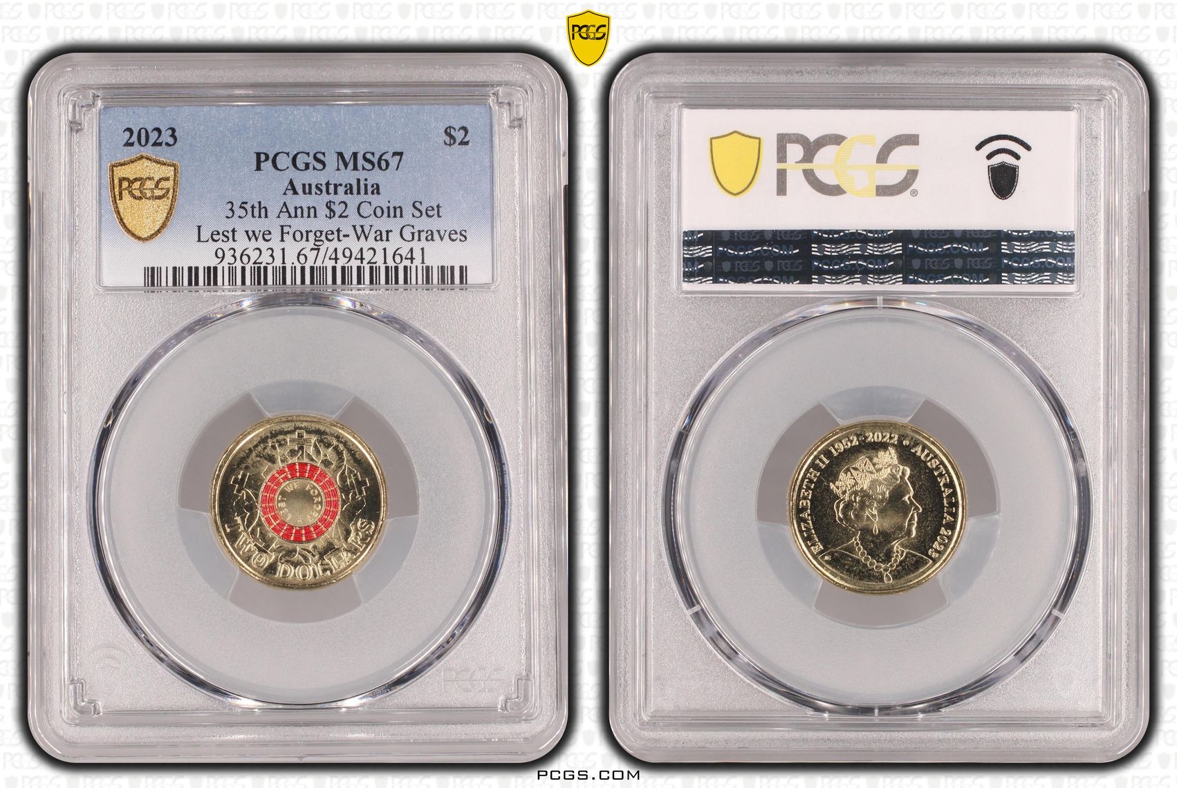 35th Ann $2 Coin Set Colorized Lest we Forget-War Graves, Two Dollar, 2023, PCGS MS67