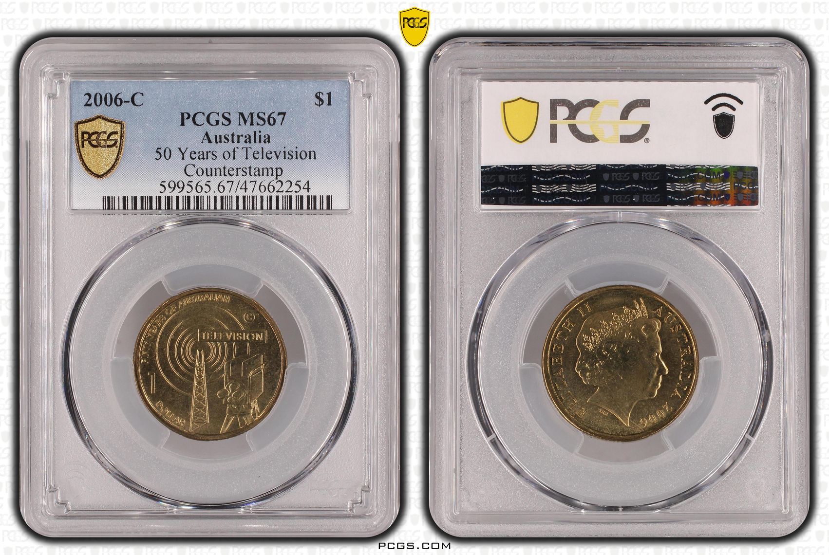 233 · Elizabeth II, 50 Years of Television , One Dollar, 2006-C, PCGS MS67