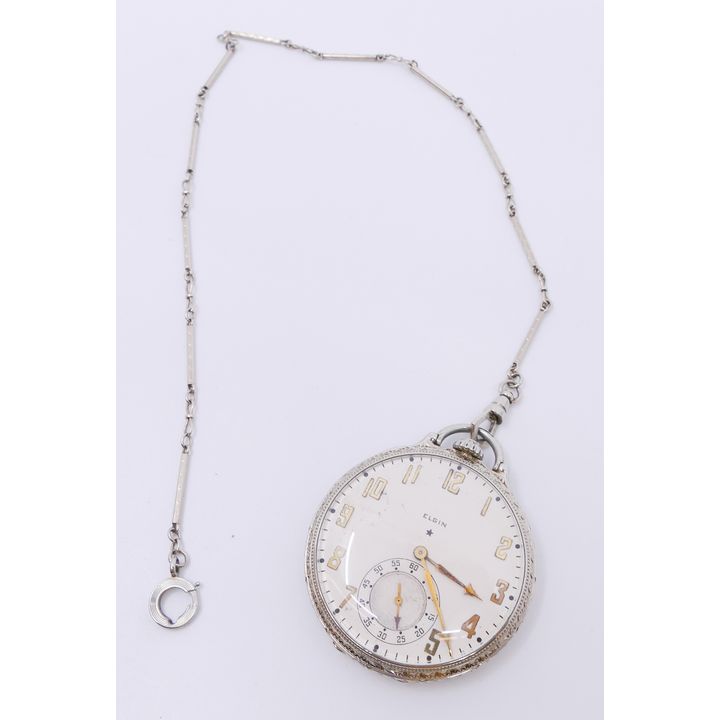 14K Cased Lord Elgin 21 Jewel Pocket Watch w/ 14K Matching Chain- 62g TW