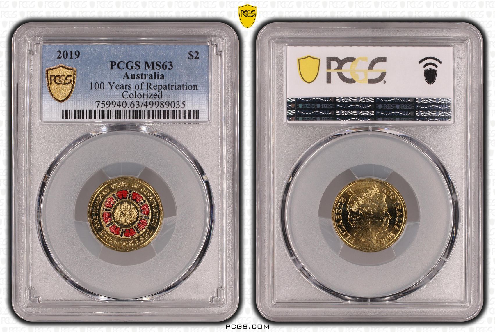 100 Years of Repatriation Colourised, Two Dollar, 2019, PCGS MS63