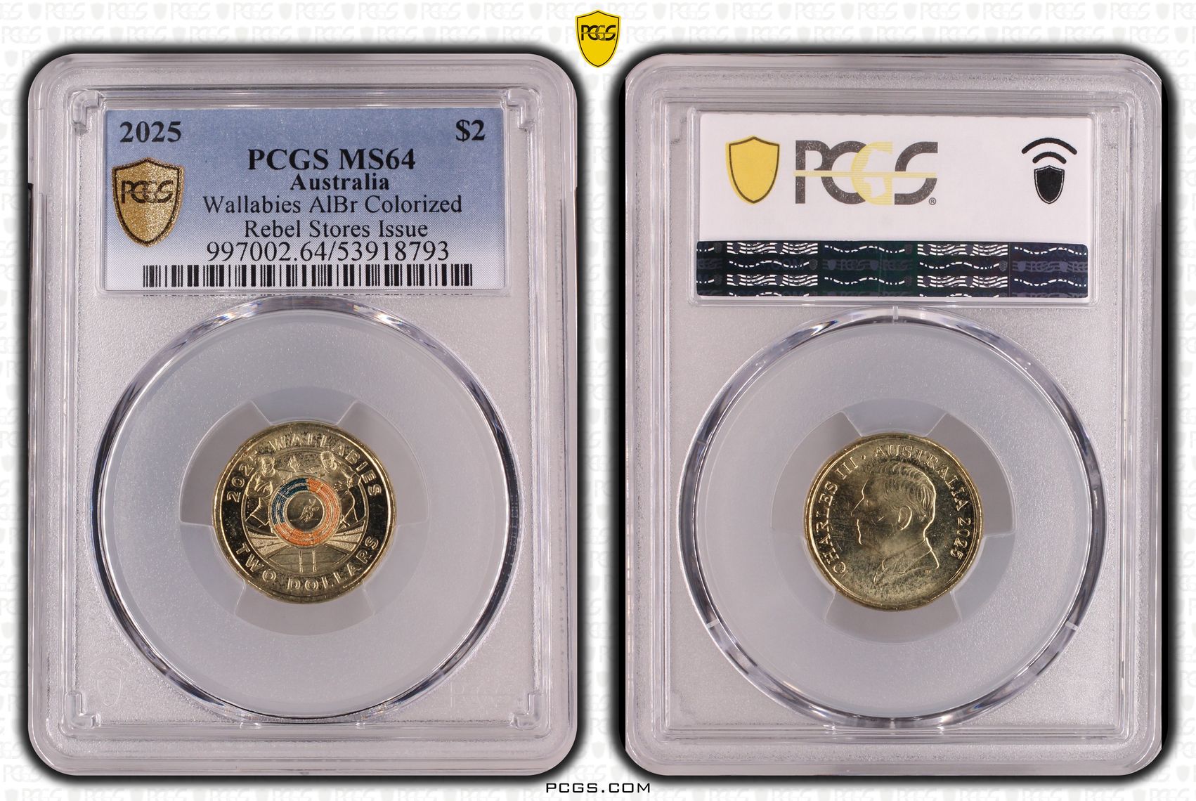 Wallabies AlBr Colourised Rebel Stores Issue, Two Dollar, 2025, MS64
