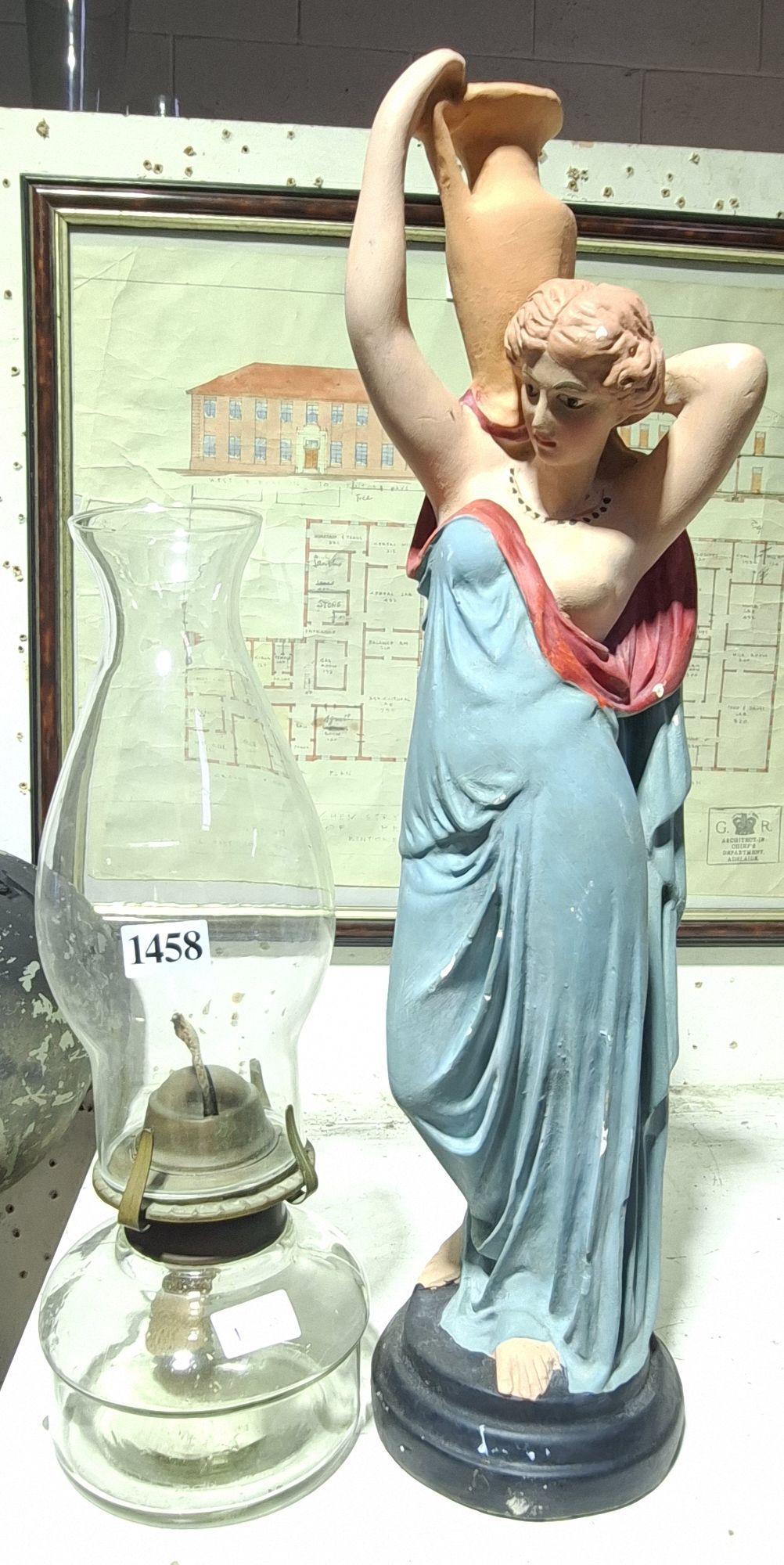 Plaster Figurine And Kerosene Lamp