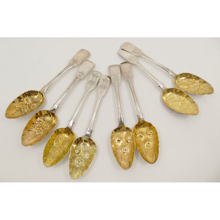 8pc English Georgian Sterling Silver Berry Spoons