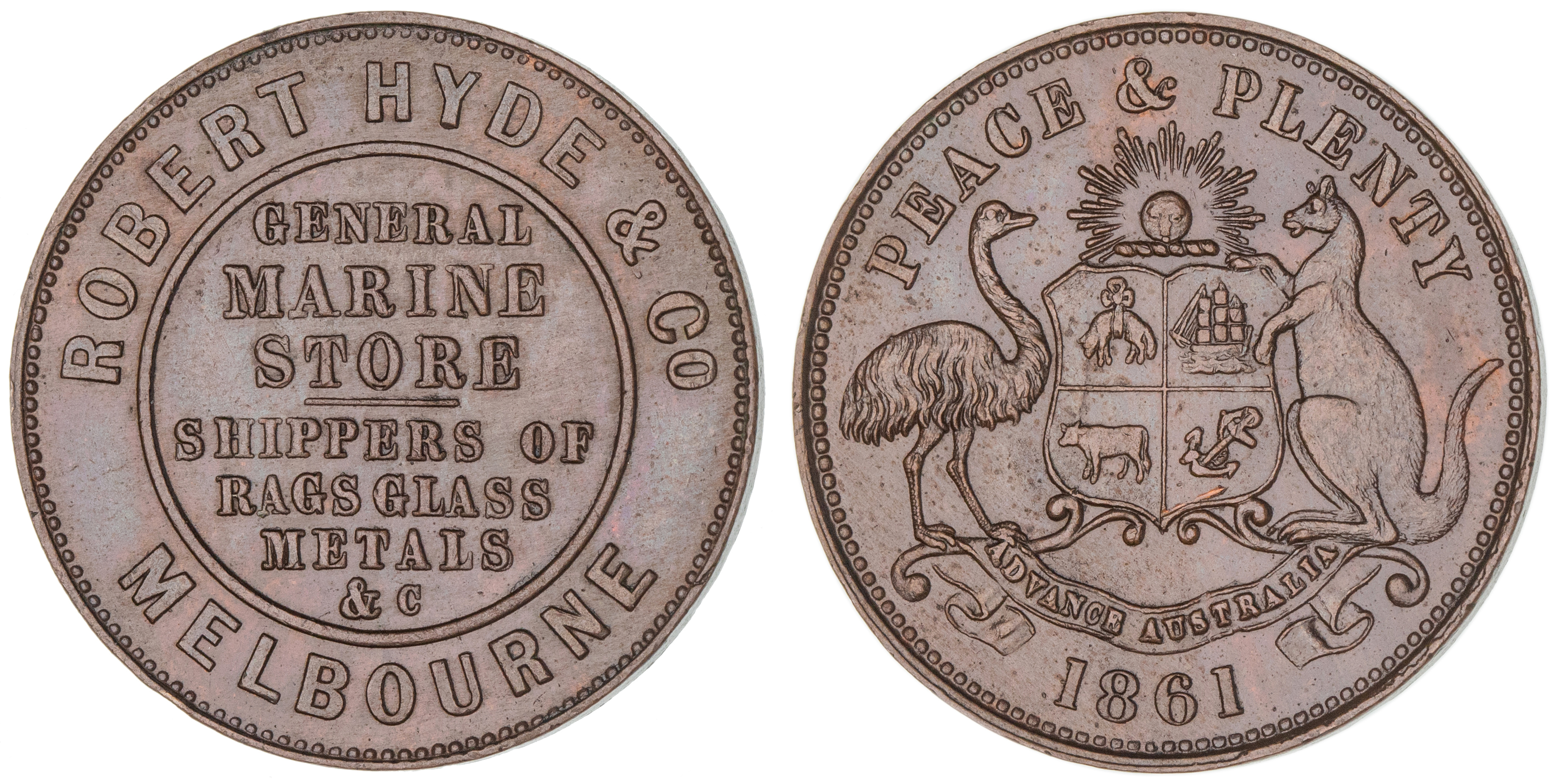 Robert Hyde & Co., Melbourne, Vic., Halfpenny, 1861, gEF