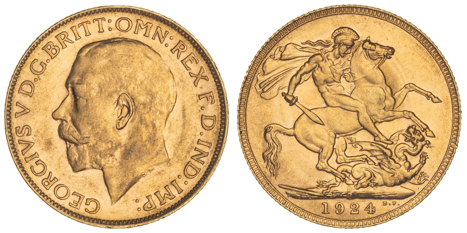 George V, St George Reverse, Sovereign, 1924-P, UNC - CHU