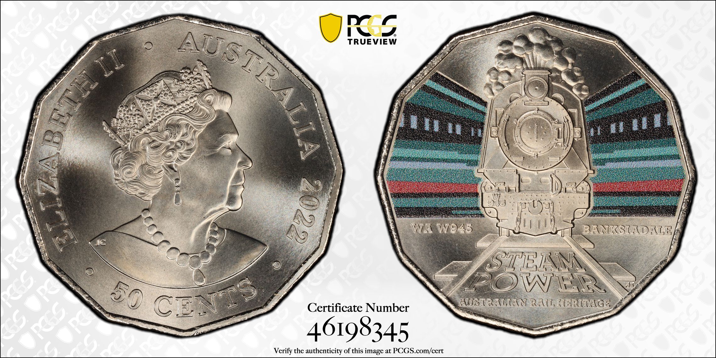 WA W945 Banksiadale, Fifty Cent, 2022, PCGS MS69
