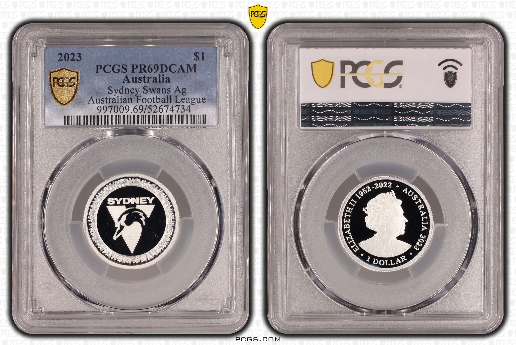 Sydney Swans Silver Australian Football League, POP 1/0, One Dollar, 2023, PCGS PR69DCAM