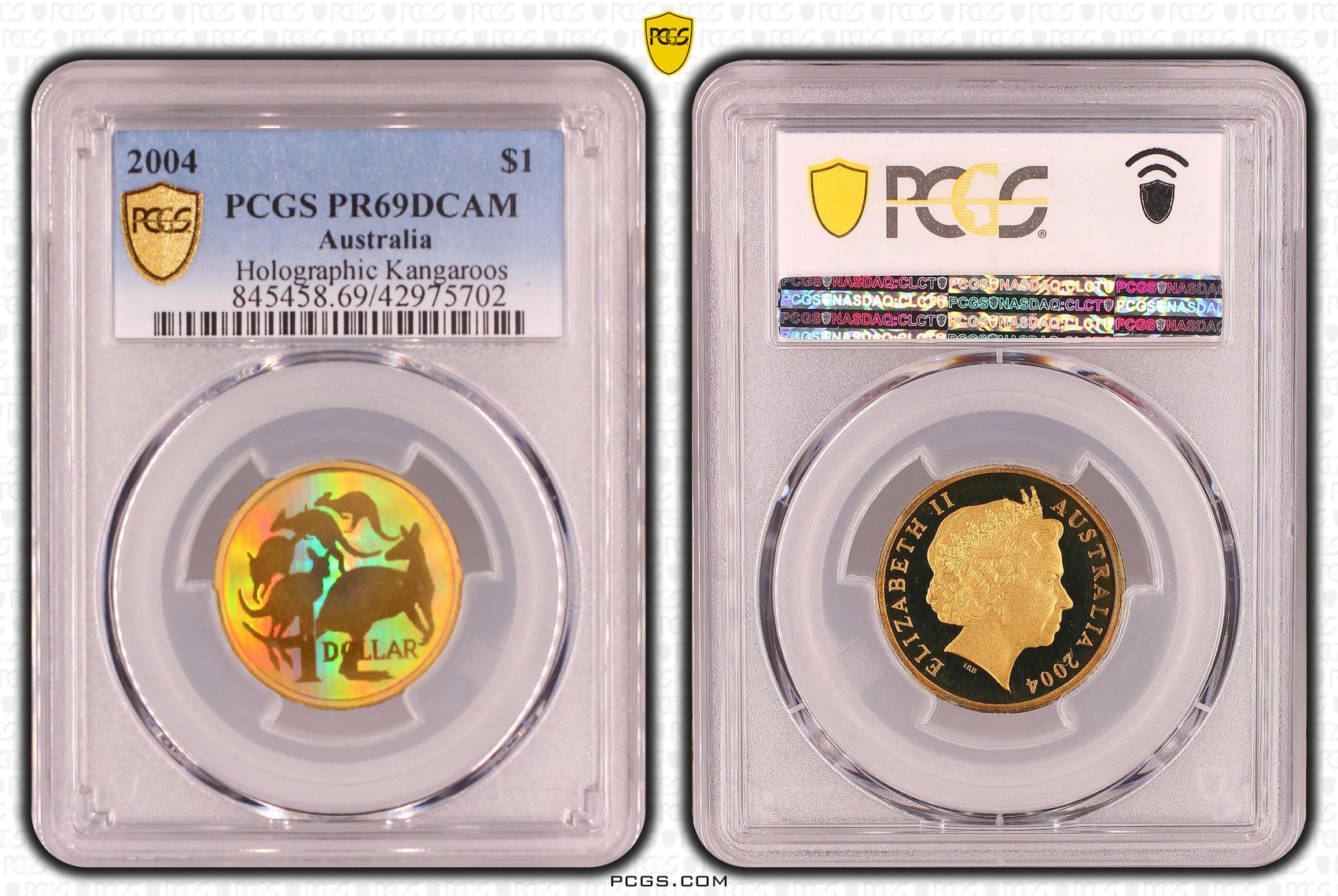 Elizabeth II, Holographic Kangaroos, One Dollar, 2004, PCGS PR 69DCAM