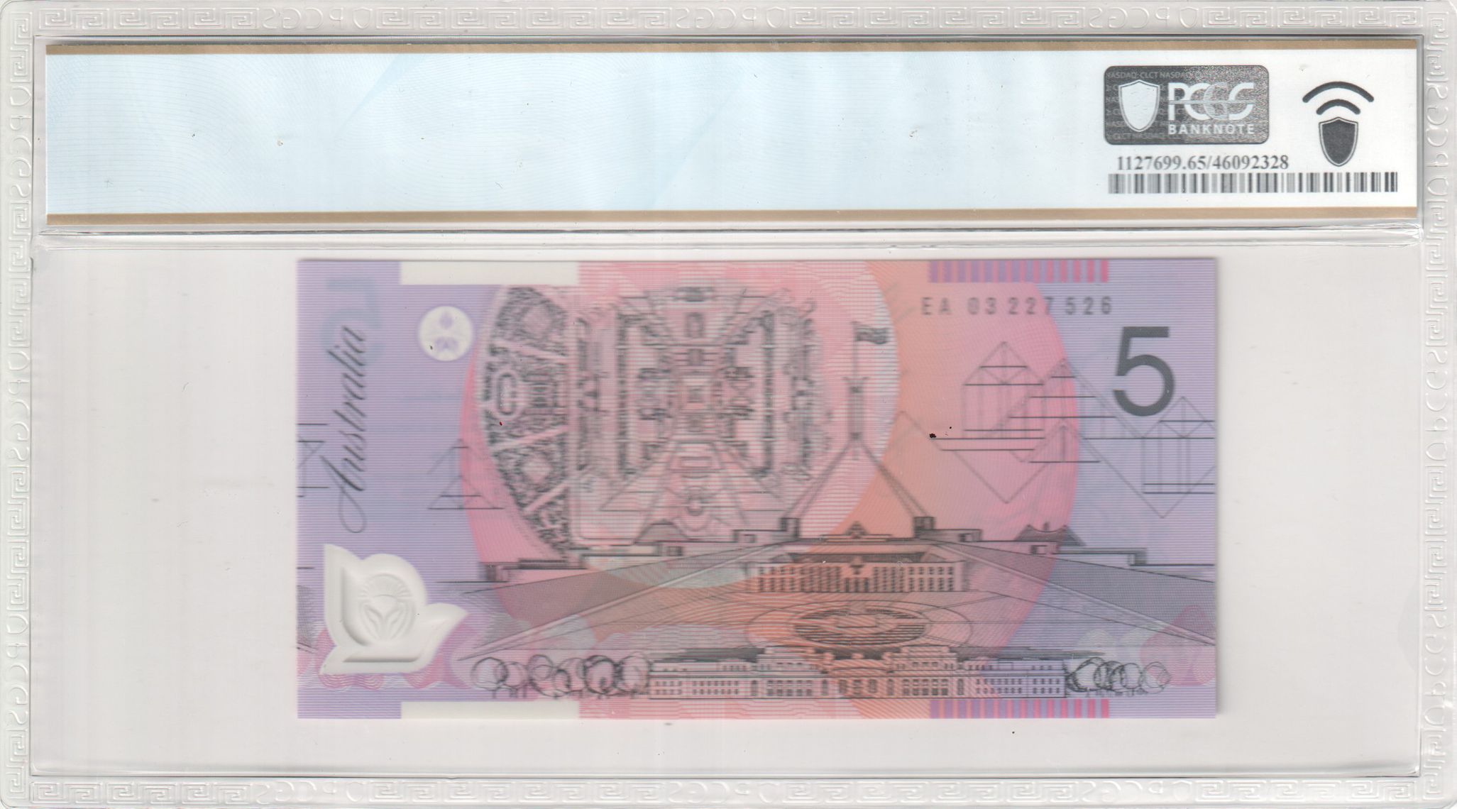 135 · RBA, Polymer, NPA (w/o imprint), Sign.: I. Macfarlane & K. Henry, Last Prefix, Five Dollar, 2003, PCGS - Gem UNC 65 PPQ