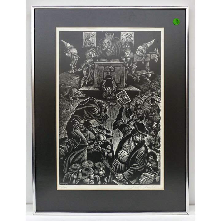 Fritz Eichenberg (1901-1990 NY) ''In Praise of Folly'' Signed Wood Engraving Framed